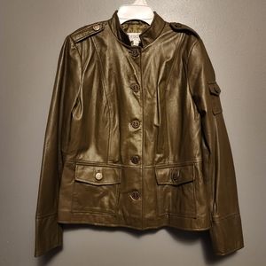 VTG Bradley Bayou soft shell leather jacket dark olive green size small